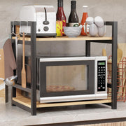 Lukzer 2-Tier Multipurpose Metal & Wood Kitchen Storage Rack (MKR-002/Oak Light with Black)