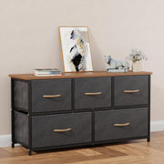 Lukzer 5-Drawer Fabric Storage Organizer for Closet (MMR-003/Black & Oak Brown)