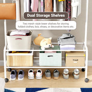 Lukzer Metal Garment Rack with Wheels & Double Bottom Storage Shelves (MGR-006/White)