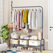 Lukzer Single Pole Portable Metal Garment Rack with 2 Bottom Shelves (MGR-008/Deep Sea)