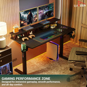 Lukzer Electric Height Adjustable Desk with Monitor Riser USB & Type-C Sit-Stand Table (EST-004/Black & Black)