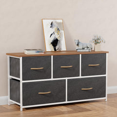 Lukzer 5-Drawer Fabric Storage Organizer for Closet (MMR-003/White & Oak Brown)
