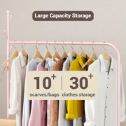 Lukzer Metal Garment Rack with Wheels & Double Bottom Storage Shelves (MGR-006/Pink)