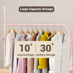 Lukzer Metal Garment Rack with Wheels & 1 Bottom Storage Shelf (MGR-005/Pink)