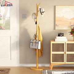 Lukzer 8-Hook Bamboo Coat Stand with Round Base (CH-492)