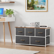 Lukzer 5-Drawer Fabric Storage Organizer for Closet (MMR-003/White & Oak Brown)