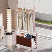 Lukzer Metal Clothes Rail Stand with Leather Storage Bin & Wheels (MGR-009/Pink)