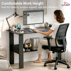 Lukzer Engineered Wood Modern Computer Desk with Bookshelf Study Table (ST-004/Black)