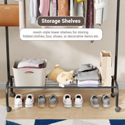 Lukzer Metal Garment Rack with Wheels & 1 Bottom Storage Shelf (MGR-005/Black)