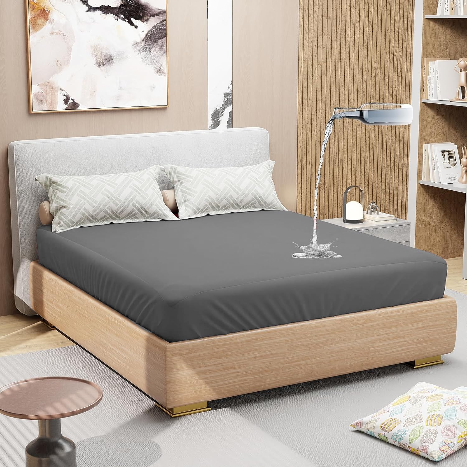 Lukzer Terry Cotton Waterproof Mattress Protector Grey (MTP-GR-001)