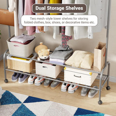 Lukzer Single Pole Portable Metal Garment Rack with 2 Bottom Shelves (MGR-008/Grey)
