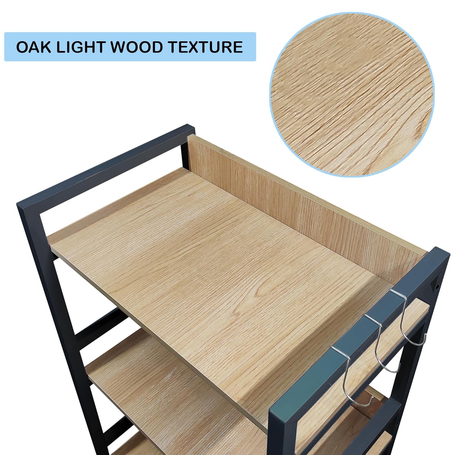 Lukzer 3-Tier Multipurpose Metal & Wood Kitchen Storage Rack (MKR-003/Oak Light with Black)