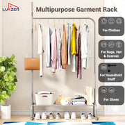 Lukzer Metal Garment Rack with Wheels & 1 Bottom Storage Shelf (MGR-005/Grey)