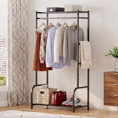 Lukzer Metal Cloth Stand with Bottom Shelf (Black)