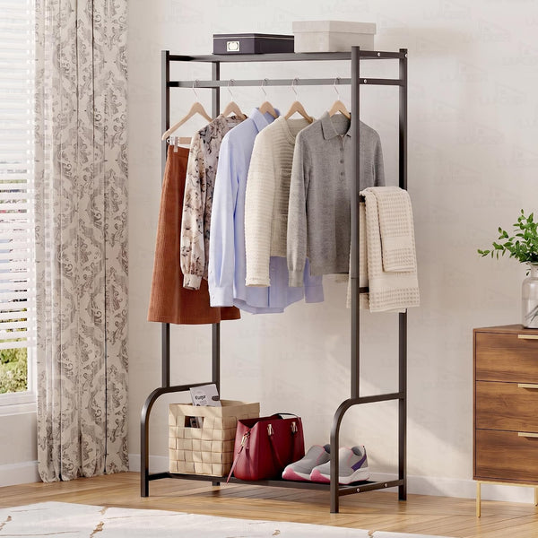 Lukzer Metal Cloth Stand with Bottom Shelf (Black)