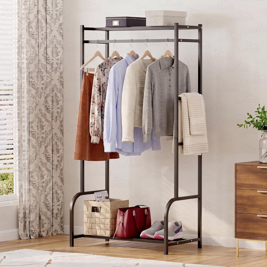 Lukzer Metal Cloth Stand with Bottom Shelf (Black)