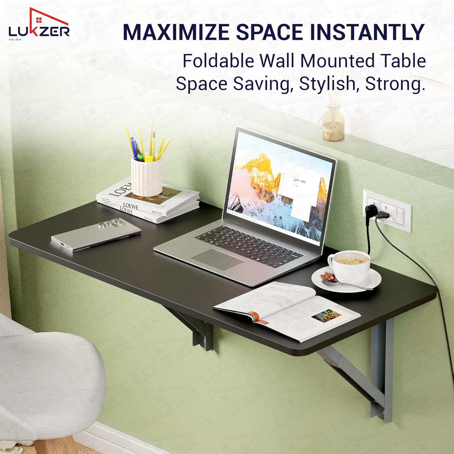 Lukzer Multi-purpose Engineered Wood Wall Mounted Foldable Rack Table (MT-002/Black)