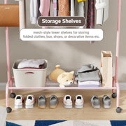 Lukzer Metal Garment Rack with Wheels & 1 Bottom Storage Shelf (MGR-005/Pink)