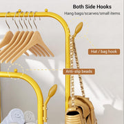 Lukzer Metal Garment Stand with 6 Shelves & Double Rods with Side Hooks & Wheels (MGS-008/Gold)