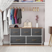 Lukzer 5-Drawer Fabric Storage Organizer for Closet (MMR-003/White & Oak Brown)