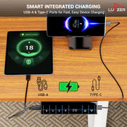 Lukzer Electric Height Adjustable Desk with Monitor Riser USB & Type-C Sit-Stand Table (EST-004/White & Oak Brown)