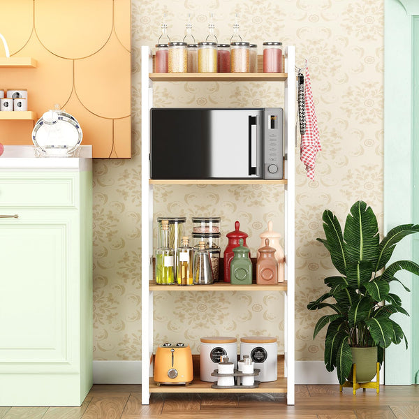 Lukzer 4-Tier Multipurpose Metal & Wood Kitchen Storage Rack (MKR-004/Oak Light with White)