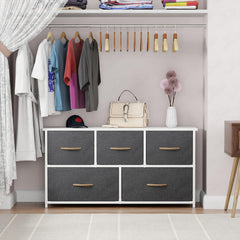 Lukzer 5-Drawer Fabric Storage Organizer for Closet (MMR-003/White & White)