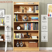 Lukzer Engineered Wood 6 Tier Bookcase Open Storage Cabinet (MR-007/Oak Light )