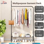 Lukzer Metal Garment Rack with Wheels & 1 Bottom Storage Shelf (MGR-005/Black)