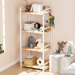 Lukzer 4-Tier Multipurpose Metal & Wood Kitchen Storage Rack (MKR-004/Oak Light with White)