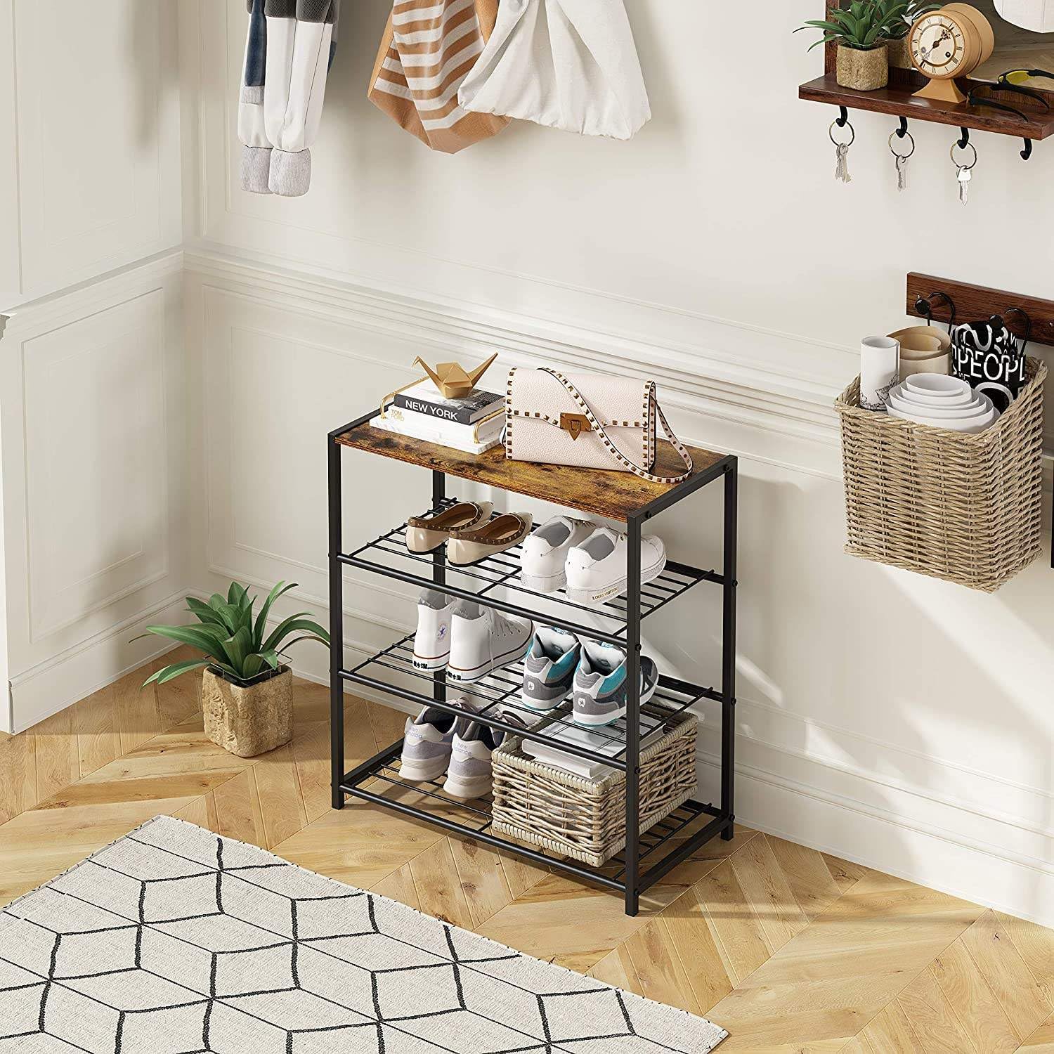 Lukzer 3-tier Metal & Wooden Multipurpose Storage Organiser Rack (Black)