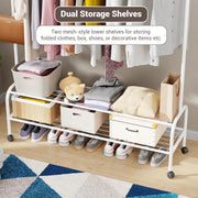 Lukzer Single Pole Portable Metal Garment Rack with 2 Bottom Shelves (MGR-008/White)