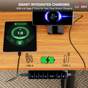 Lukzer Electric Height Adjustable Desk with Monitor Riser USB & Type-C Sit-Stand Table (EST-004/Black & Oak Brown)