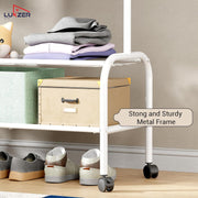 Lukzer Metal Garment Rack with Wheels & Double Bottom Storage Shelves (MGR-006/White)