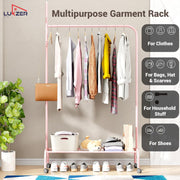 Lukzer Metal Garment Rack with Wheels & 1 Bottom Storage Shelf (MGR-005/Pink)