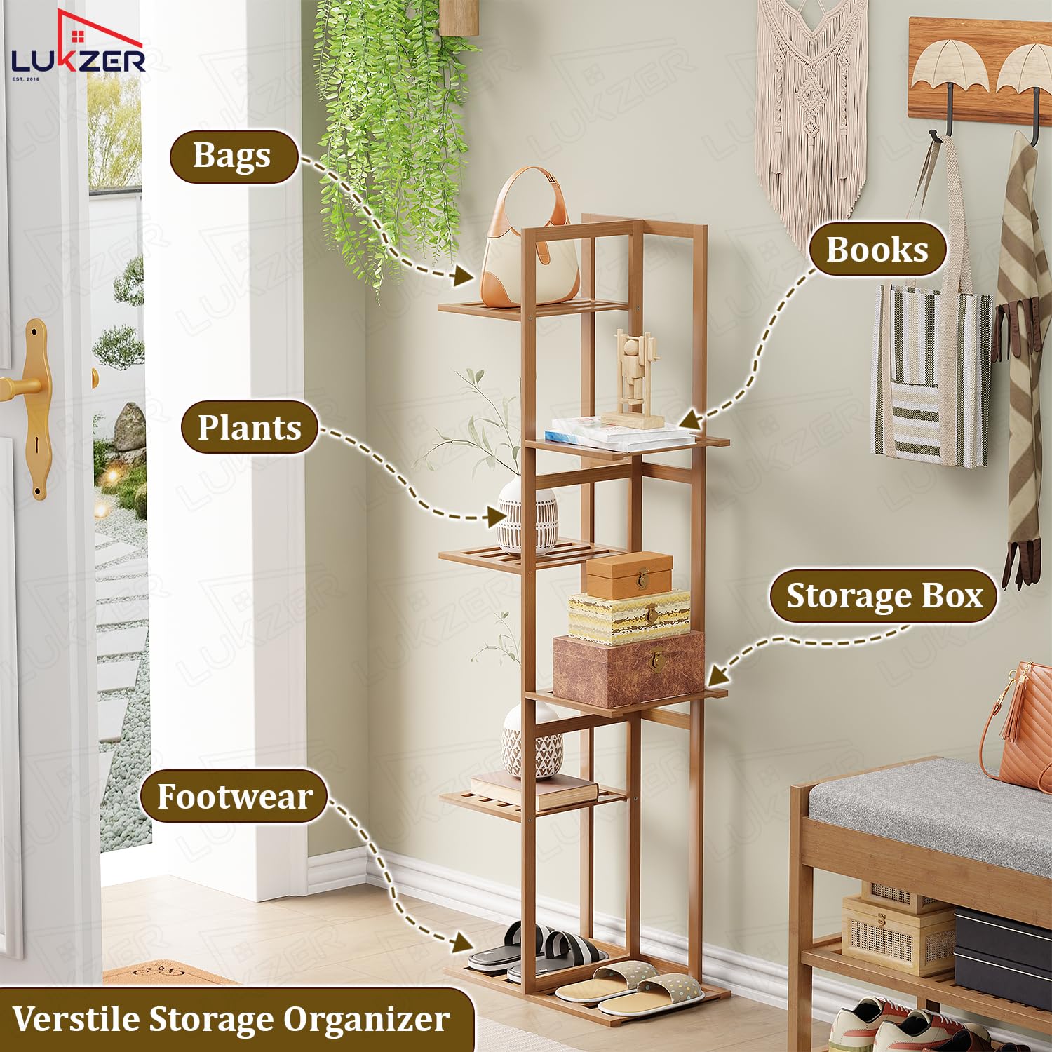 Lukzer 5-Tier Bamboo Plant Stand | Indoor Outdoor Tiered Plant Shelf Organizer
