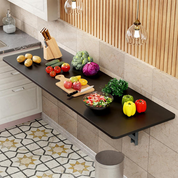 Lukzer Multi-purpose Engineered Wood Wall Mounted Foldable Rack Table (MT-001/Black)