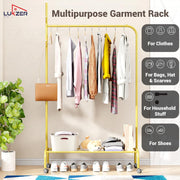 Lukzer Metal Garment Rack with Wheels & 1 Bottom Storage Shelf (MGR-005/Gold)