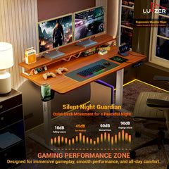 Lukzer Electric Height Adjustable Desk with Monitor Riser USB & Type-C Sit-Stand Table (EST-004-UC/White & Oak Brown) 3-Years Warranty