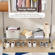 Lukzer Metal Garment Rack with Wheels & 1 Bottom Storage Shelf (MGR-005/Grey)