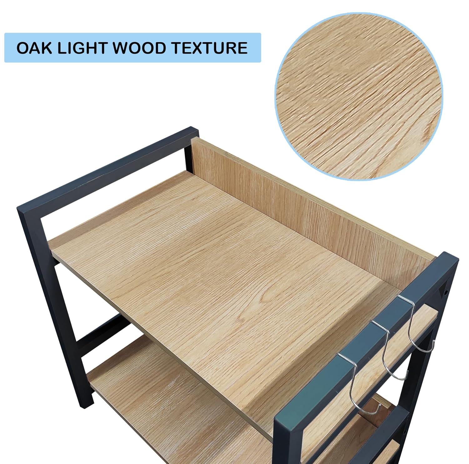 Lukzer 2-Tier Multipurpose Metal & Wood Kitchen Storage Rack (MKR-002/Oak Light with Black)