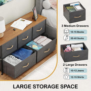Lukzer 5-Drawer Fabric Storage Organizer for Closet (MMR-003/Black & Oak Brown)