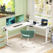 Lukzer Electric Height Adjustable Desk with USB & Type-C Study Table (EST-001/UC-White & White)