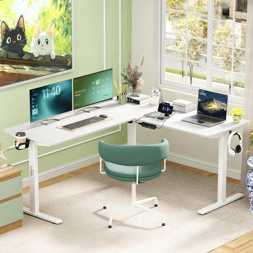 Lukzer Electric Height Adjustable Desk with USB & Type-C Study Table (EST-001/UC-White & White)