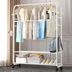Lukzer Curved Metal Garment Stand with 2 Bottom Storage Shelves (CH-033/White)