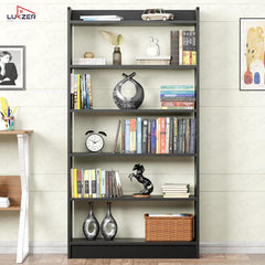 Lukzer Engineered Wood 6 Tier Bookcase Open Storage Cabinet (MR-007/Black)