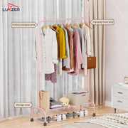 Lukzer Metal Garment Rack with Wheels & 1 Bottom Storage Shelf (MGR-005/Pink)