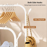 Lukzer Metal Garment Stand with 6 Shelves & Double Rods with Side Hooks & Wheels (MGS-008/White)