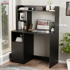 Lukzer Engineered Wood Office Desk & Study Table with Bookshelf & Cabinet (ST-009/Black)