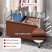 Lukzer Metal Clothes Rail Stand with Leather Storage Bin & Wheels (MGR-009/Grey)
